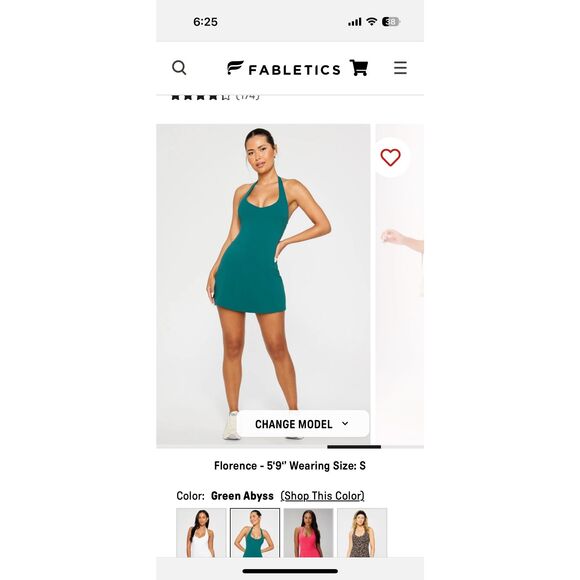 Fabletics PureLuxe Halter Mini Dress Athletic Dress / Green Abyss / Teal, Size L - Picture 1 of 6
